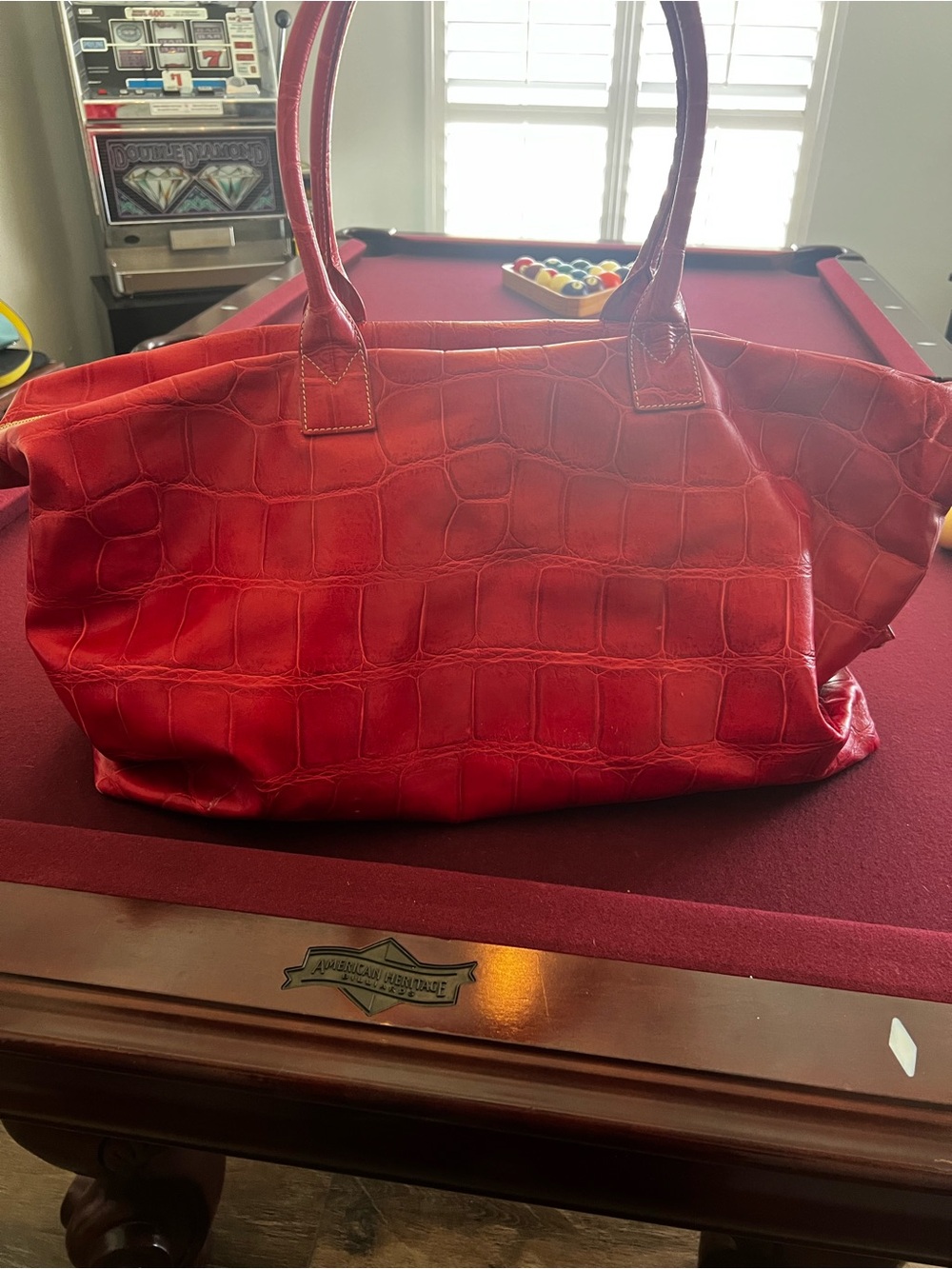 Dooney & Bourke Red Croc-Embossed Leather Weekend Bag XL